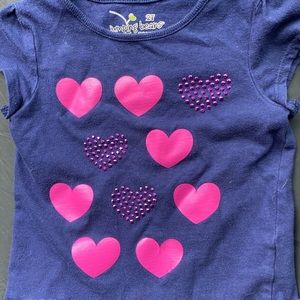 Adorable navy blue T-shirt with pink hearts and sparkle!